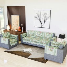 RUBOXA Green & Red Printed Cotton Sofa Cover With Arms-picture-44