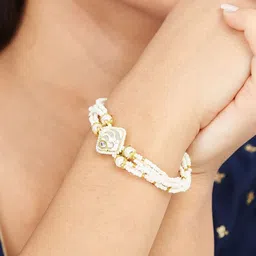 Anouk Set of 2 Gold Plated & Multicolour Meenakari Work Inspired Jhumkas & Bracelet image 3