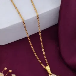 SZN Set Of 2 Gold-Plated Pearls Studded Heart Shaped Enamelled Pendants With Chains image 2