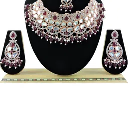 VATSALYA creation Rose Gold-Plated Artificial Stone Studded Jewellery Set image 1