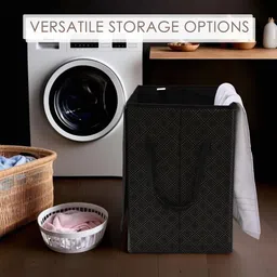 Aura 4Pcs Black & Beige Printed Foldable Laundry Bags With Lid & Handles - 75 L Each image 4