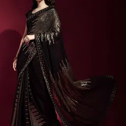 CANIZZARO Embellished Sequinned Pure Georgette Heavy Work Saree image 4