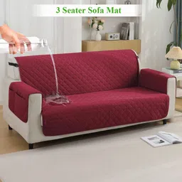 HOKIPO Maroon Quilted 3 Seater Sofa Cover With Arms-picture-30