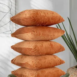 RD TREND Gold-Toned Set of 5 Striped Velvet Square Cushion Covers-picture-15