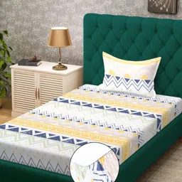 Aura White & Yellow Geometric 300 TC Single Bedsheet with 1 Pillow Cover-picture-27