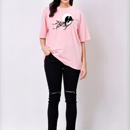 TQH Women Pack of 2 Typography Printed Round Neck Oversized T-shirts image 5