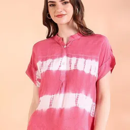 PinkTribe Women Tie and Dye Mandarin Collar Regular Top-picture-16