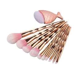 zemglam Set Of 10 Diamond Makeup Brushes & 1 Big Fish Tail for Foundation-picture-24