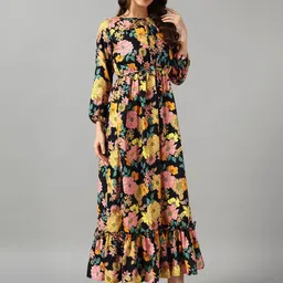 Krunal Raiyani Women Floral Printed Tie-Up Neck Fit & Flare Maxi Dress-image-55