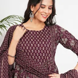 KALINI Women Floral Printed Regular Sequinned Pure Cotton Kurta with Trousers & With Dupatta image 3