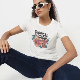R&B Women Typography Printed Relaxed Fit Cotton T-shirt image 4