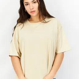 URBANICE Round Neck Drop-Shoulder Sleeves Oversized Cotton T-shirt-picture-32