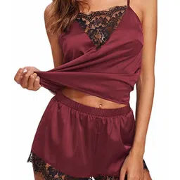 GuSo Shopee Women Maroon Net Baby Dolls-image-77