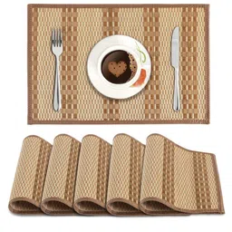 HOKIPO Beige & Brown 6 Pieces Striped Rectangle Bamboo Table Placemats-image-52