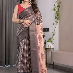 ALMAARI FASHION Ethnic Motifs Printed Pure Cotton Banarasi Saree image 4