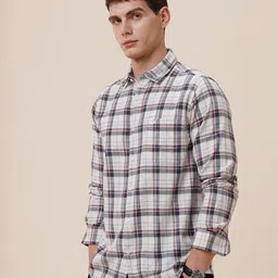 Crocodile Tartan Checked Spread Collar Slim Fit Cotton Shirt image 5