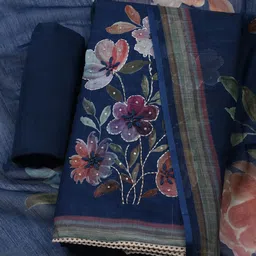 Meena Bazaar Floral Printed Linen Unstitched Dress Material image 1