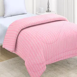 HOKIPO Pink & Off White Striped Microfiber AC Room 210 GSM Single Bed Comforter-picture-37