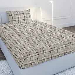 MAYFAIR HOMES LONDON Olive Green & White Geometric 120 TC Single Bedsheet with 1 Pillow Covers-picture-22