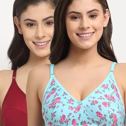 Friskers Pack of 2 Turquoise Blue & Maroon Floral Printed Non Padded Bra-image-49