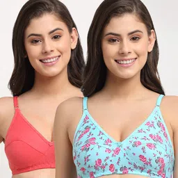 Friskers Pack of 2 Turquoise Blue & Orange Bra Non Padded-image-0