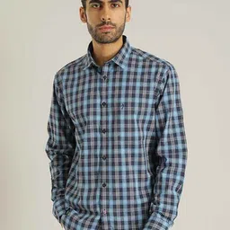 Indian Terrain Chiseled Slim Fit Tartan Checked Pure Cotton Shirt-picture-24