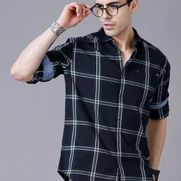British Club Smart Slim Fit Windowpane Checked Pure Cotton Casual Shirt-image-0
