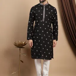 Anouk Floral Embroidered Regular Thread Work Mandarin Collar Straight Kurta with Churidar-image-48