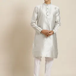SOJANYA Men Grey Ethnic Motifs Woven Design Kurta with Churidar-picture-41