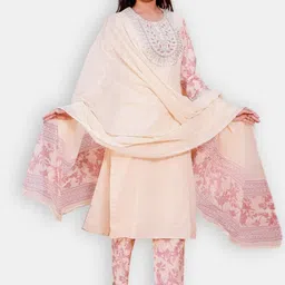 VEDANA Ethnic Motif Printed Regular Thread Work Pure Cotton Kurta With Trousers & Dupatta-picture-13