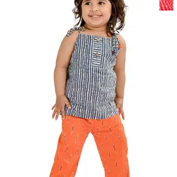 Tiny Bunnies Girls Pack of 2 Striped Shoulder Straps Pure Cotton Top With Trousers-picture-10