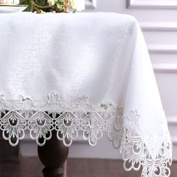 TANLOOMS White Floral Embroidered 6-Seater Table Cover-picture-10