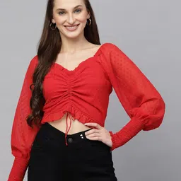 aayu Self Design Tie-Ups Smocked Georgette Crop Top-picture-34