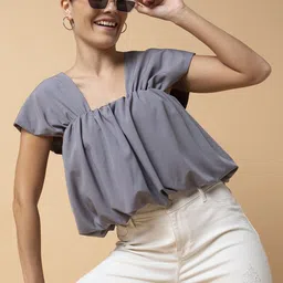SHOWOFF Women Solid Square Neck Synthetic Crepe Top-image-33