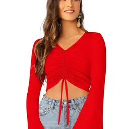 sanjana  silk SANJANA SILK V-Neck Bell Sleeve Ruched Crop Top-picture-32
