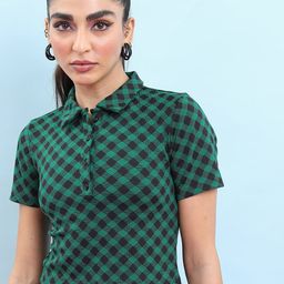 Tokyo Talkies Checked Shirt Style Crop Top-picture-11