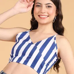 Popwings Vertical Striped V-Neck Shoulder Straps Cut Out Crop Wrap Top image 1