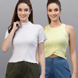 Friskers Pack of 2 White & Yellow Fitted Tops-picture-15