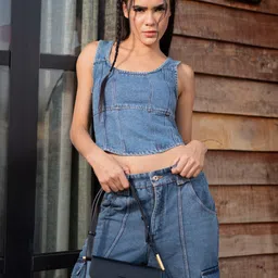 Stylecast X Hersheinbox Denim Corset Style Crop Top-image-98