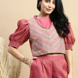 De Moza Geometric Candy Stripes Printed V-Neck Boxy Crop Top-picture-25