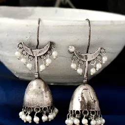 DASTOOR Silver-Toned Contemporary Jhumkas Earrings-picture-41