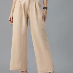 kotty bizwear Kotty Women Beige Relaxed Straight Leg High-Rise Easy Wash Parallel Trousers-picture-17