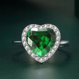 MYKI Silver-Plated Cubic Zirconia Studded Heart Solitaire Adjustable Finger Ring-image-4