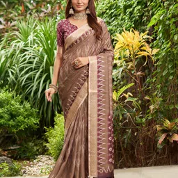 Mitera Brown & Purple Ethnic Motifs Woven Design Zari Pure Silk Saree-image-74