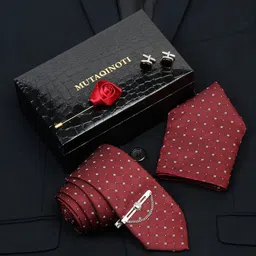 MUTAQINOTI Men Checked Rosewood Silk Necktie Accessory Gift Set-picture-17