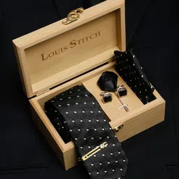 LOUIS STITCH Men's Raven Black Italian Silk Necktie Accessory Gift Set-image-39