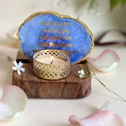HOMEARTE Blue Agate Namokar Mantra Tea Light Candle Holder-image-44