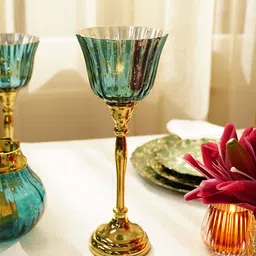 Pure Home and Living Blue Large Candle Holder with Metal Stand-image-21