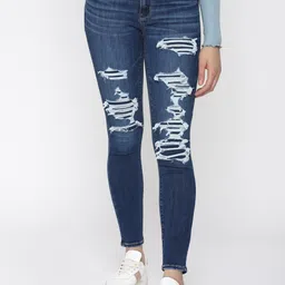 AMERICAN EAGLE OUTFITTERS Women Blue Slim Fit Low-Rise Highly Distressed Jeans-image-61