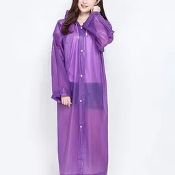 VKG Girls EVA Plain Transparent Rain Coat Hooded Outdoor Water Resistant Portable Raincoat (Purple) image 5